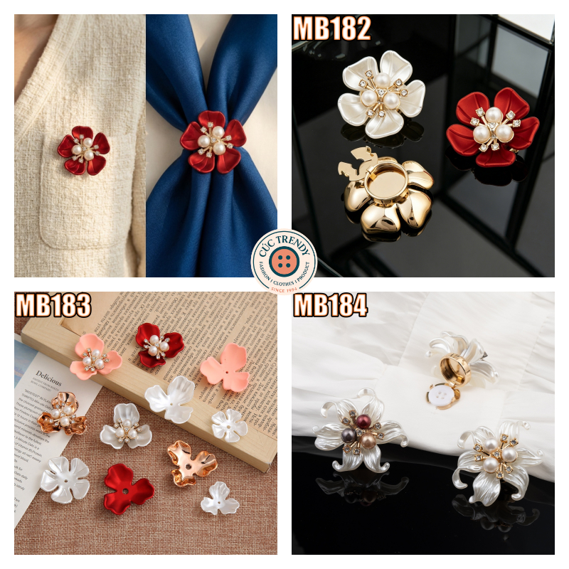 Cúc Cài Tay Áo, Cài Áo Hoa MB18, MB183, MB184 Size 3,5cm & 4cm Chất Liệu Kim Loại Đa Màu Sắc, Phong 