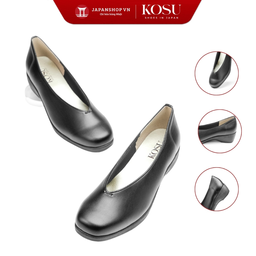 Giày da nữ KOSU 2032 dáng sang, mang nhẹ cao 3,5cm, chống trơn trượt thấm nước chính hãng Nhật Bản