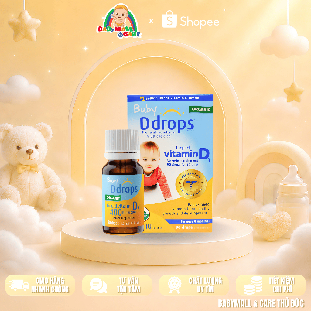 Vitamin D3 Ddrops Baby Organic từ sơ sinh 90 giọt