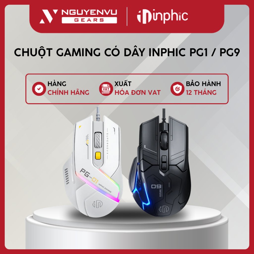 [Full VAT] Chuột gaming có dây INPHIC PG1 / PG9 - 12800 DPI / 1000Hz / 78G / LED RGB - BH 12 THÁNG