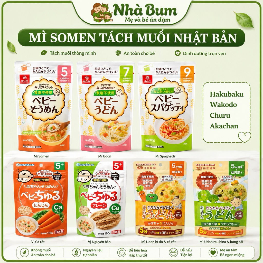 Mì somen tách muối Hakubaku / Tananiki/ Churu udon cbo bé