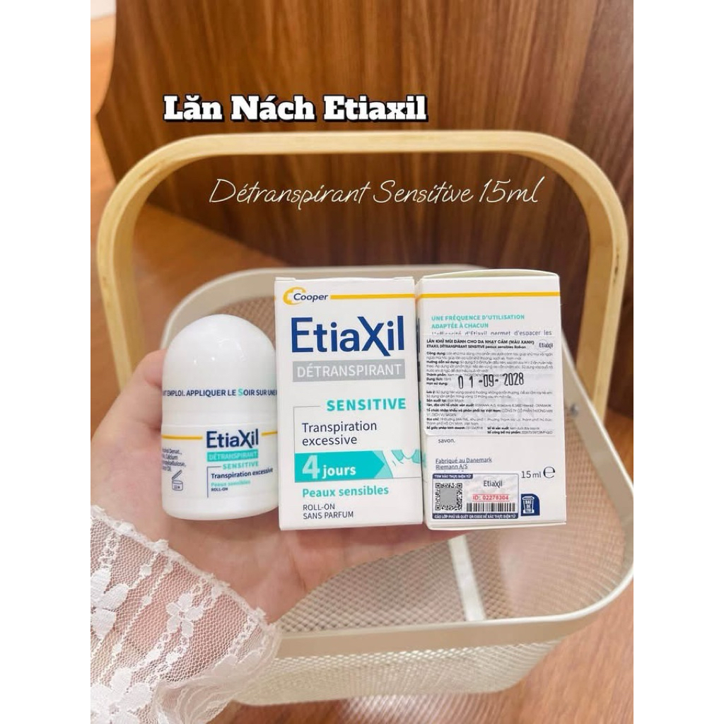 Lăn nách khử mùi Etaxil xanh. Ngăn đổ mồ hôi, khử mùi, không gây ố vàng áo. Chai 15ml