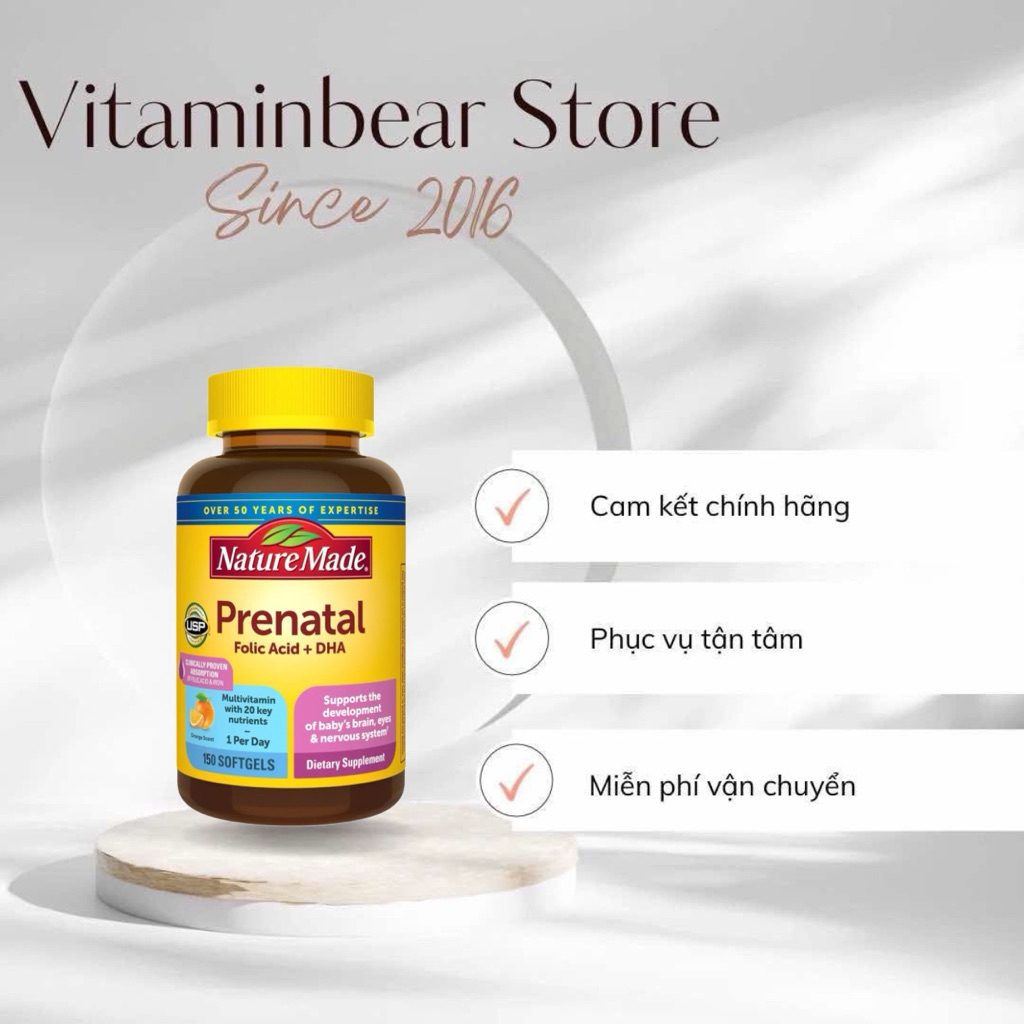[Mẫu Mới]Vitamin Tổng Hợp Cho Mẹ Bầu Nature Made Prenatal Folic Acid + DHA - Bầu Mỹ Prenatal