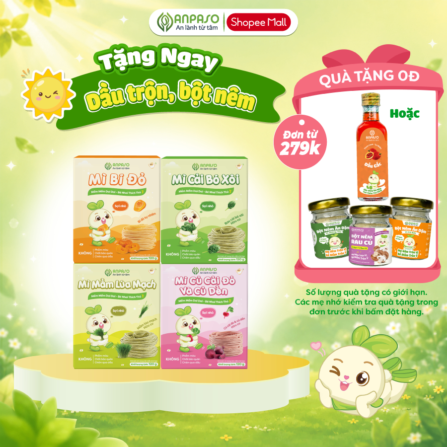 Mì Ăn Dặm cho bé Anpaso -  Đồ Ăn Dặm Cho Bé Vị Rau Củ - Mỳ Cải Bó Xôi Hữu Cơ Organic gói 120g