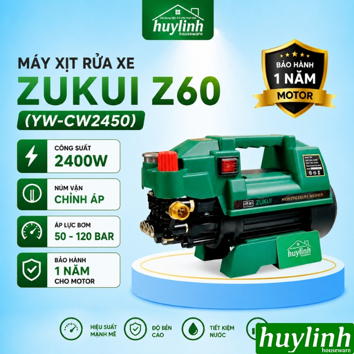 Máy rửa xe Zukui YW-CW2450 (Z60 - RS3 đổi tên) công suất 2400W - Osaka [Zukui S5] - Có chỉnh áp lực
