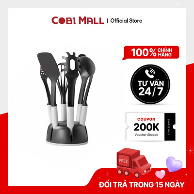 Bộ Dụng Cụ Bếp Set 6 Món Màu Trắng Đen/ Xanh Đen Bằng Silicon Chịu Nhiệt Cobi Home