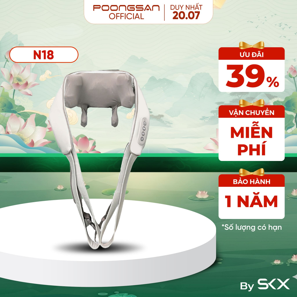 [DEAL ĐỘC QUYỀN] Máy Massage Cổ Vai Gáy POONGSAN N18 Massage 4D 3 Chế Độ + Nhiệt Hồng Ngoại 45°C