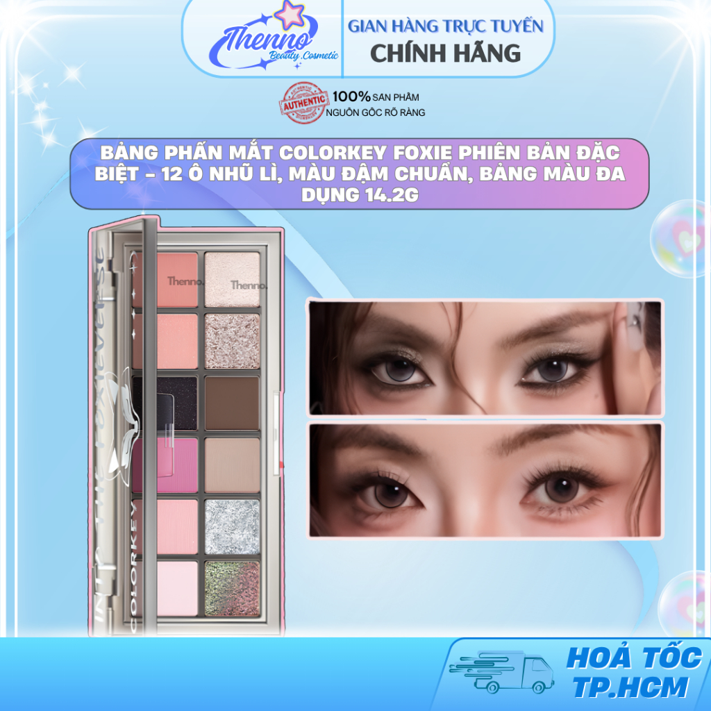 Bảng Phấn Mắt Colorkey Foxie Phiên Bản Đặc Biệt - 12 Ô Nhũ Lì, Màu Đậm Chuẩn, Bảng Màu Đa Dụng 14.2g