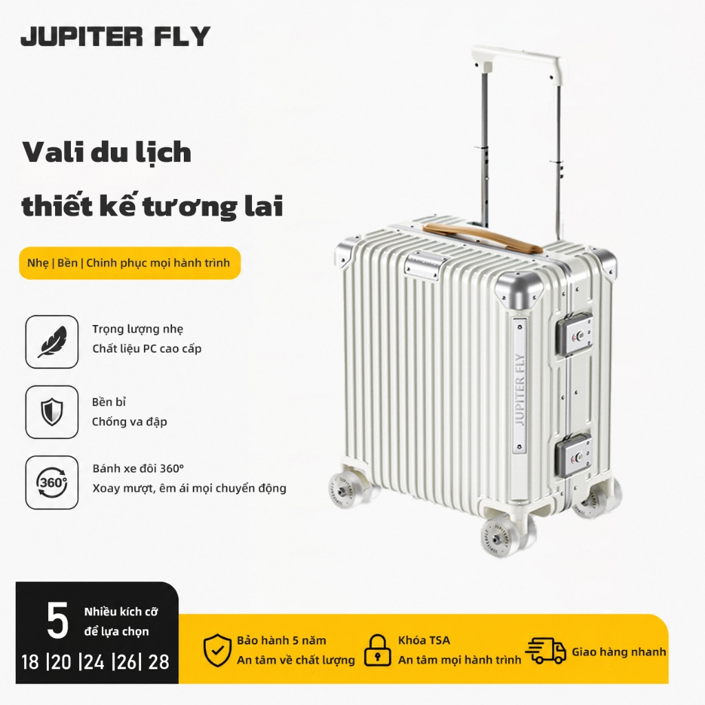 JUPITER FLY vali size 20 vali khung nhôm khóa sập vali cute cốp vali mini size18/20/24/26/28