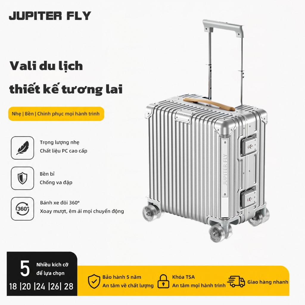JUPITER FLY vali size 20 vali khung nhôm khóa sập vali cute cốp vali mini size18/20/24/26/28