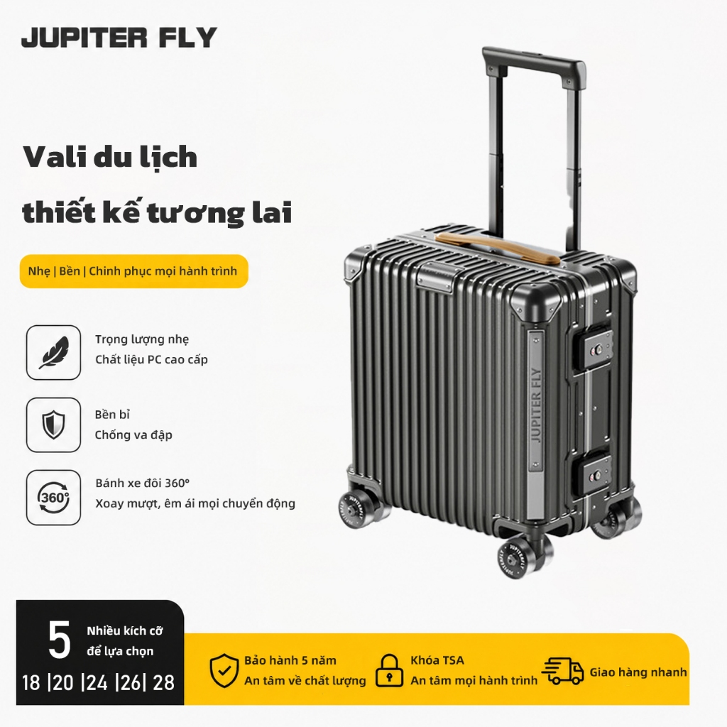 JUPITER FLY vali size 20 vali khung nhôm khóa sập vali cute cốp vali mini size18/20/24/26/28