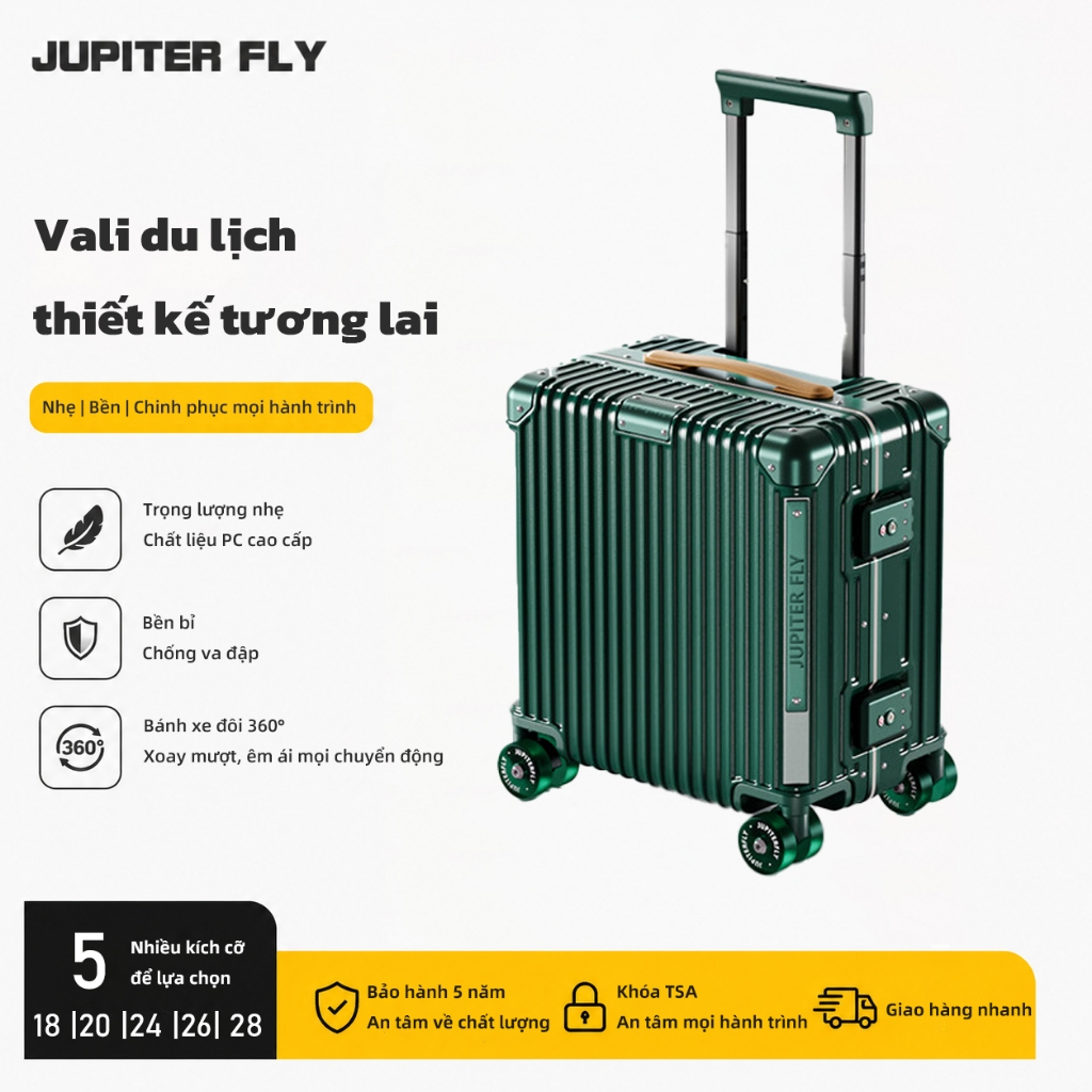 JUPITER FLY vali size 20 vali khung nhôm khóa sập vali cute cốp vali mini size18/20/24/26/28