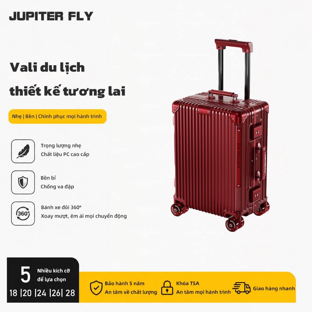 JUPITER FLY vali size 20 vali khung nhôm khóa sập vali cute cốp vali mini size18/20/24/26/28