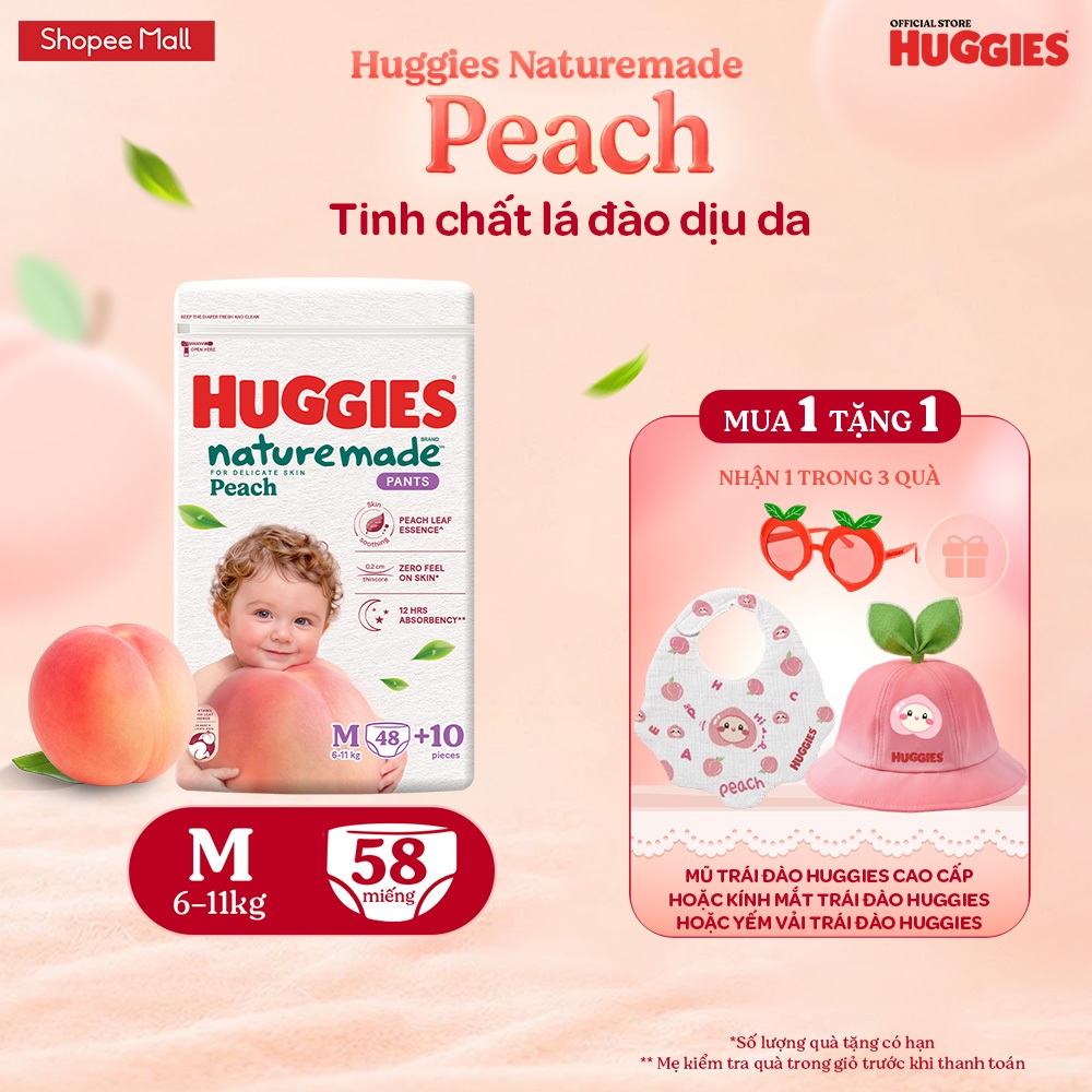 [KOL LIVE] Tã quần Huggies Naturemade Peach M48+10/ L44/ XL38/ XXL26