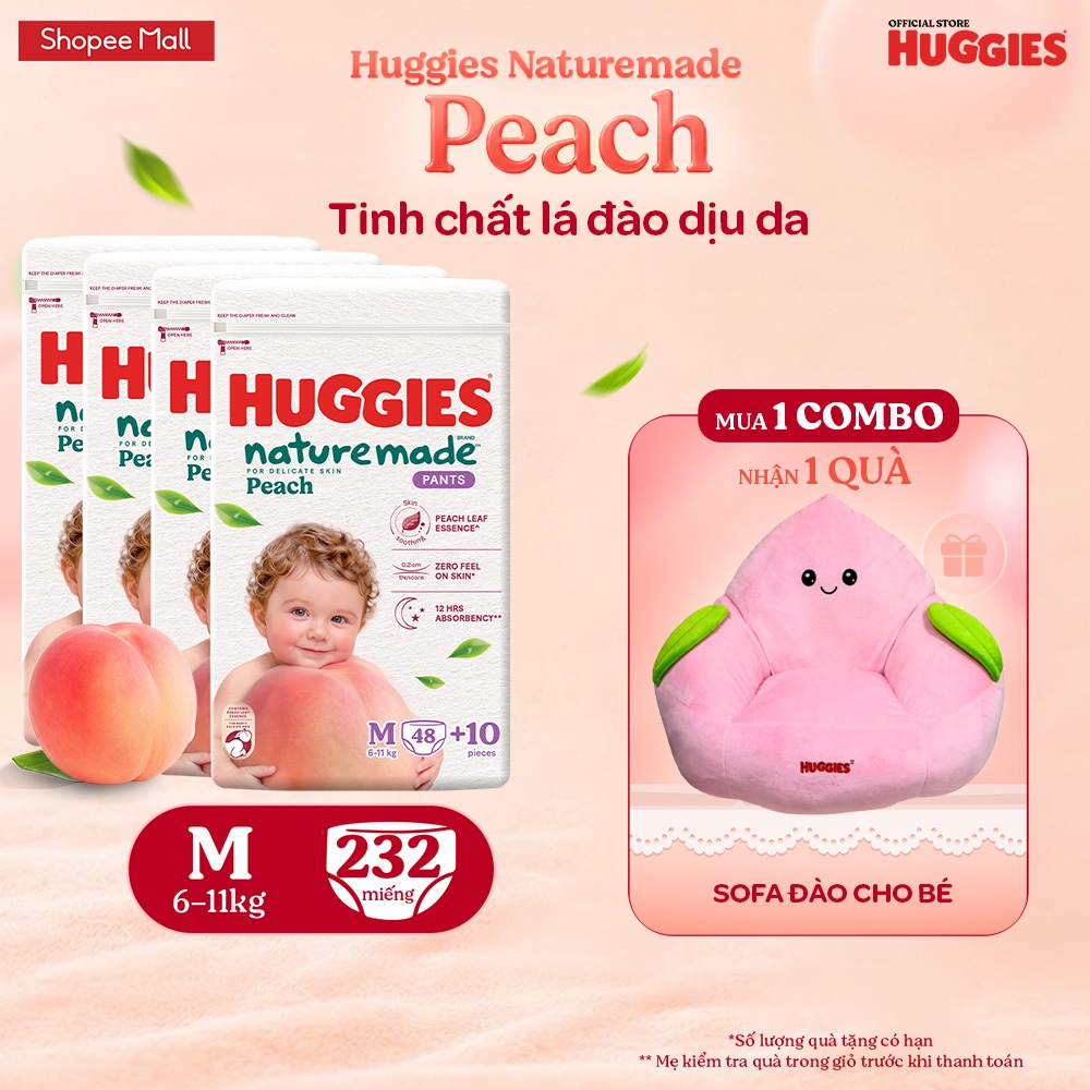 [KOL LIVE] Combo 4 Tã quần Huggies Naturemade Peach M48+10/ L44/ XL38/ XXL26