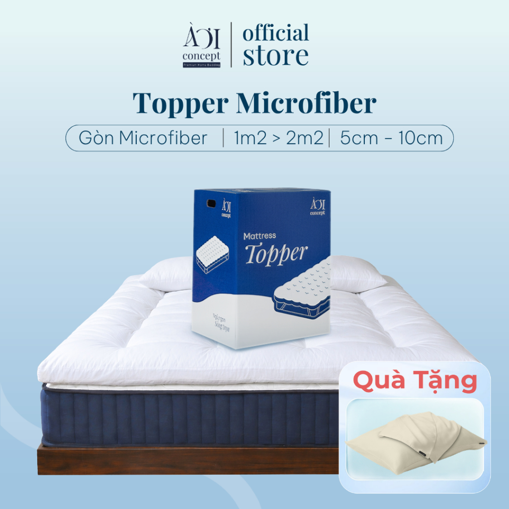 [Deal Sốc] Topper Gòn Dày 5cm 10cm Đủ Size Lông vũ Microfiber AOICONCEPT Vải Bọc Microfiber Cao Cấp
