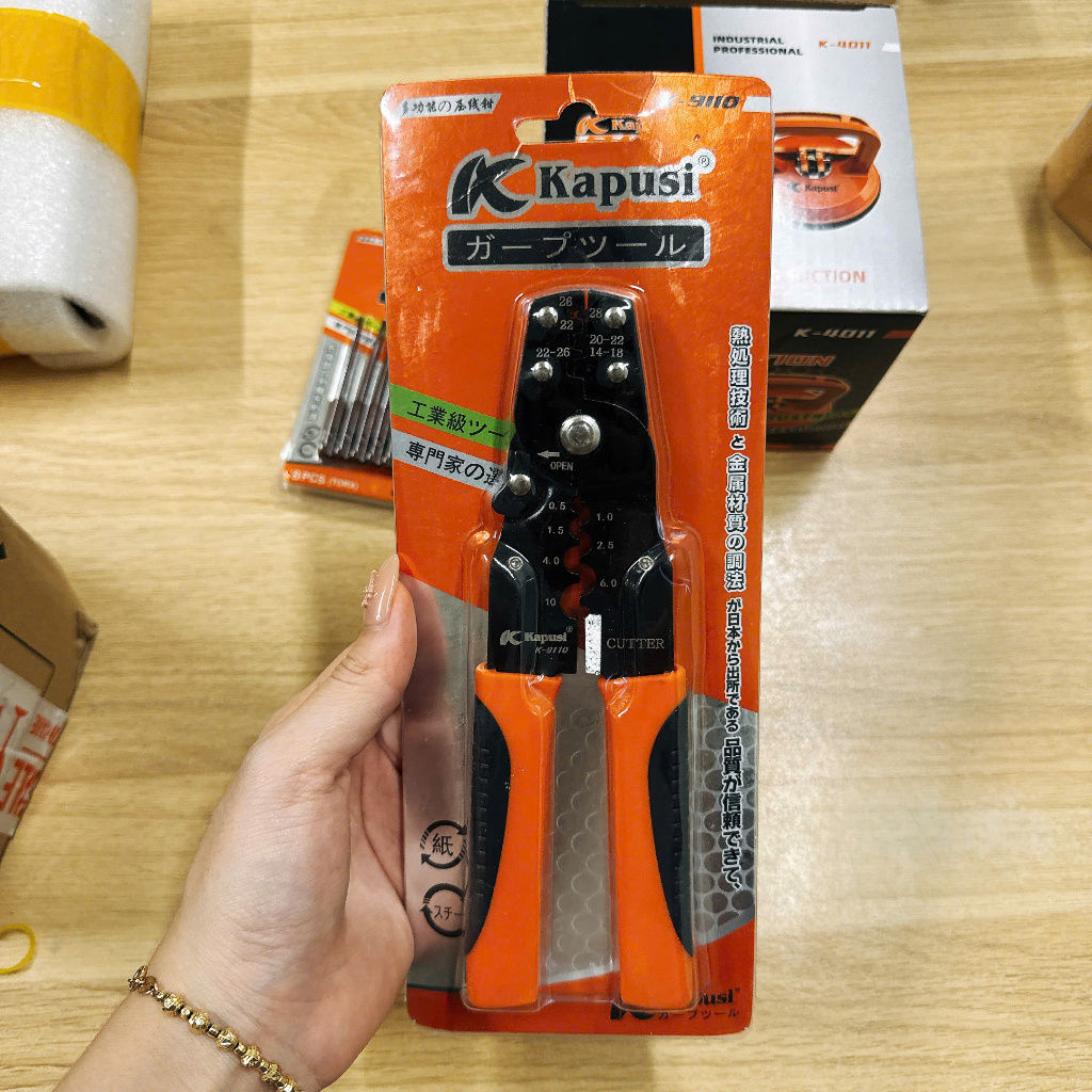 KÌM BẤM COS + TUỐT DÂY ĐIỆN ĐA NĂNG K-9110 - KAPUSI JAPAN, CHUYÊN DỤNG BẤM COS GHIM, COS TRÒN, CẮT D