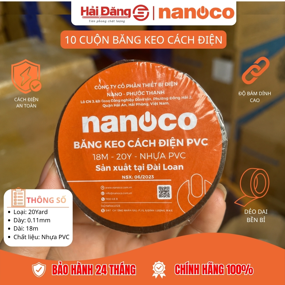 Cuộn 10 băng keo cách điện Nanoco - cách nhiệt, chống nóng chảy cao, màu đen model: FKPT20BK (20ya)