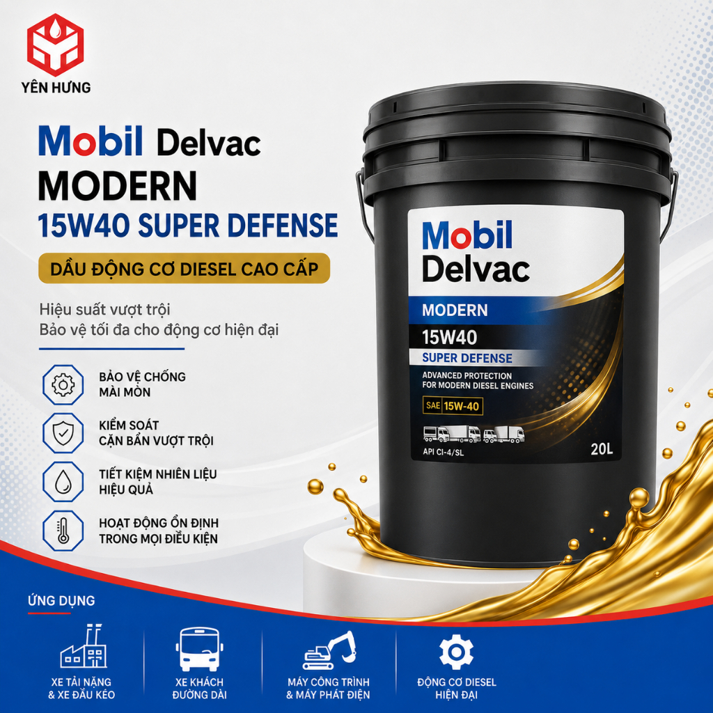Yên Hưng - Dầu MOBIL DELVAC MODERN 15W40 SUPER DEFENSE 18L