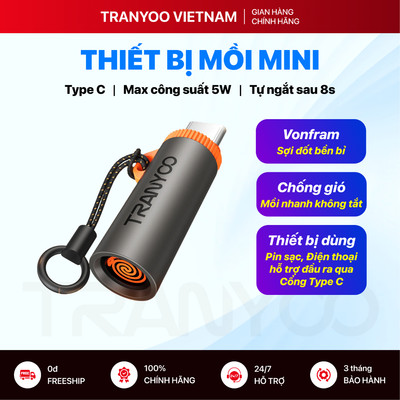 Thiết Bị Mồi Mini TRANYOO T-E40 Đầu Vào Type C Sợi Đốt Vonfram với Tính Năng Tự Ngắt An Toàn Sau 8s