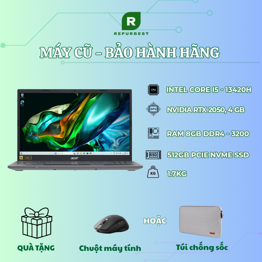 [Máy cũ] [Trả bảo hành] Acer Aspire A515 58GM 53PZ i5 13420H/8GB/512GB/4GB RTX2050/156"F/Win11/(NXKQ