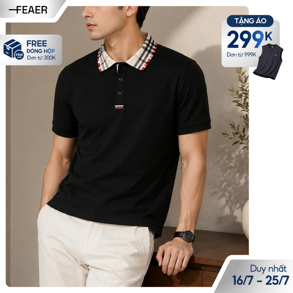 Áo polo nam cổ bẻ Tartan tay ngắn, chất Cotton Micro thấm hút tốt, họa tiết cổ sọc caro - FEAER