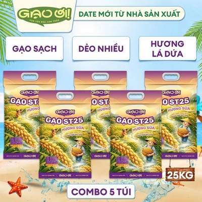 Combo 5 Túi Gạo ST25 Hương Sữa Gạo Ơi Túi 5kg - Chính Hãng Gạo Thơm Ngon Dẻo Nhiều - Tổng 25k