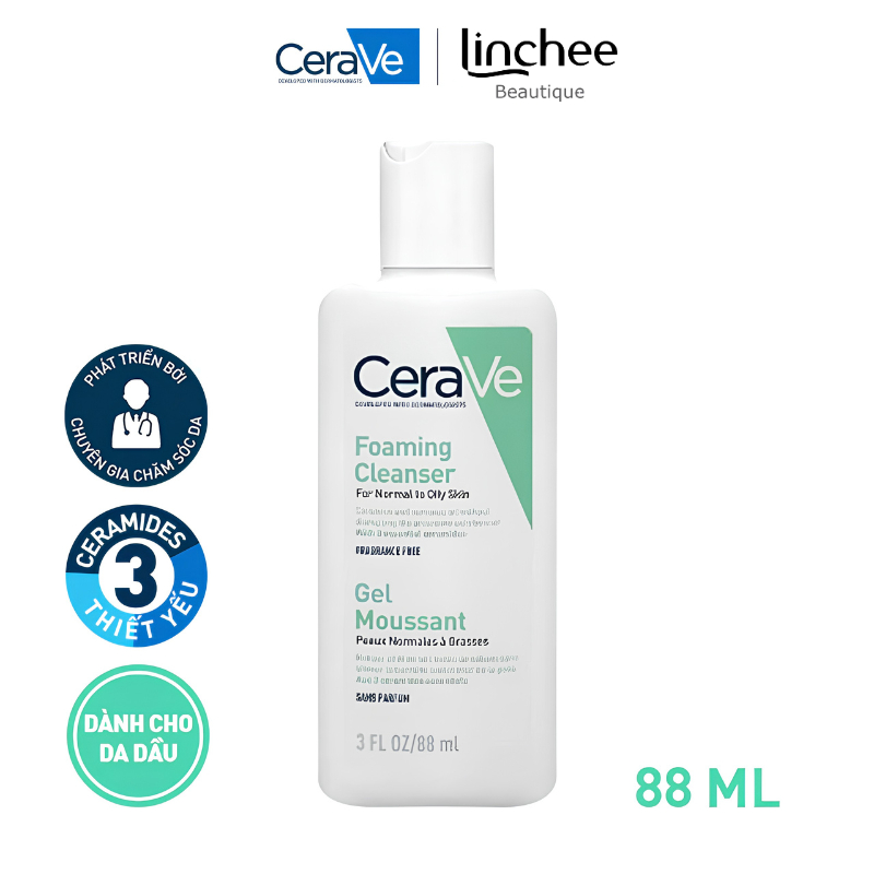 [Chính hãng] Sữa rửa mặt giúp làm sạch sâu dành cho da dầu Cerave Foaming Facial Cleanser 88ml - Lin