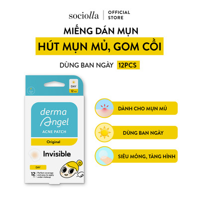Miếng Dán Mụn Hút Mụn Mủ, Gom Cồi Dùng Ban Ngày Derma Angel Day 12 pcs