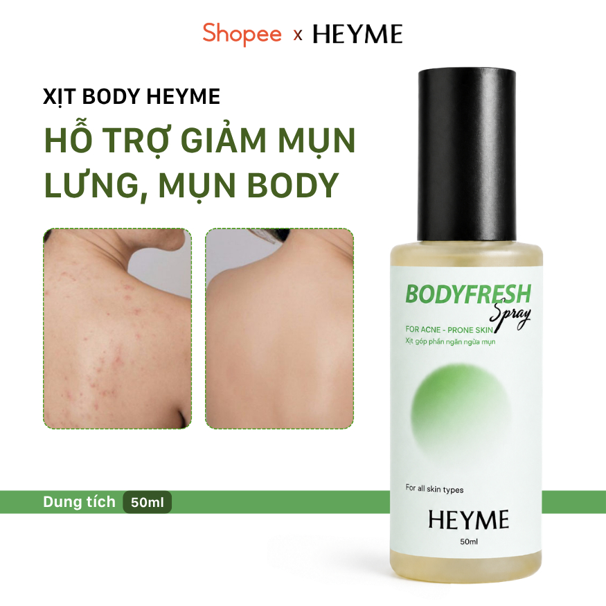 Xịt mụn lưng HEYME, góp phần giảm mụn lưng, mụn cơ thể 50ml – Heyme Bodyfresh Spray