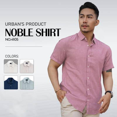Áo sơ mi LINEN nam URBAN tay ngắn vải mềm nhẹ thoáng mát, dáng slim fit ôm vừa vặn NO.4105