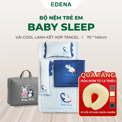 Bộ Nệm Trẻ Em Baby Sleep Edena 70x140cm Gồm 4 Món Gấp Gọn, Túi Ngủ Tiện Lợi Cho Bé Mẫu Giáo Mềm Mịn Mát Vải Cool