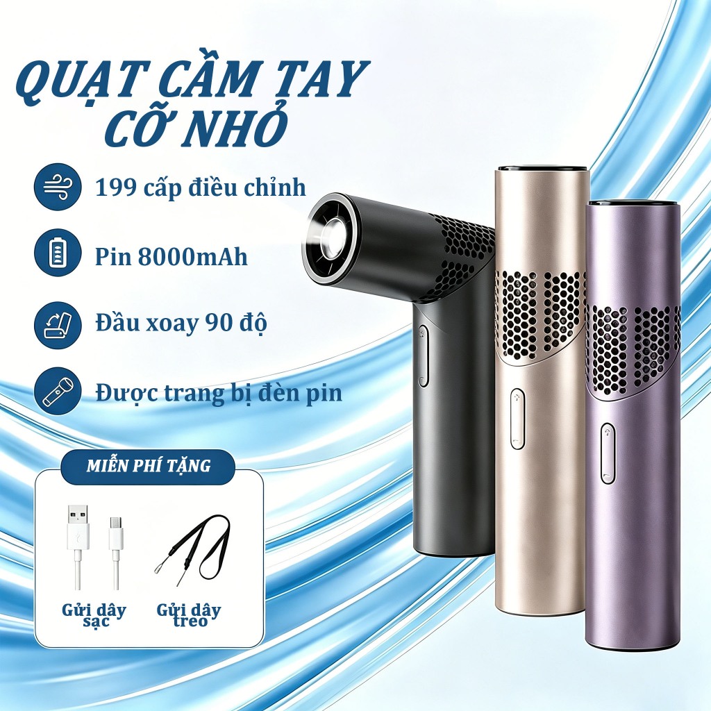 💥Quạt Cầm Tay Có Sò Lạnh💥quạt Cầm Tay Thiết Kế Xoay 90° Để Giải Nén Pin 8000mah Điều Chỉnh 199 Cấp