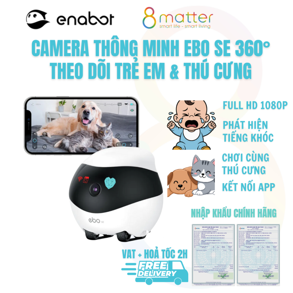 Robot Camera Giám Sát Di Động EBO SE Chính Hãng – Camera An Ninh 360°, Theo Dõi Trẻ Em & Thú Cưng