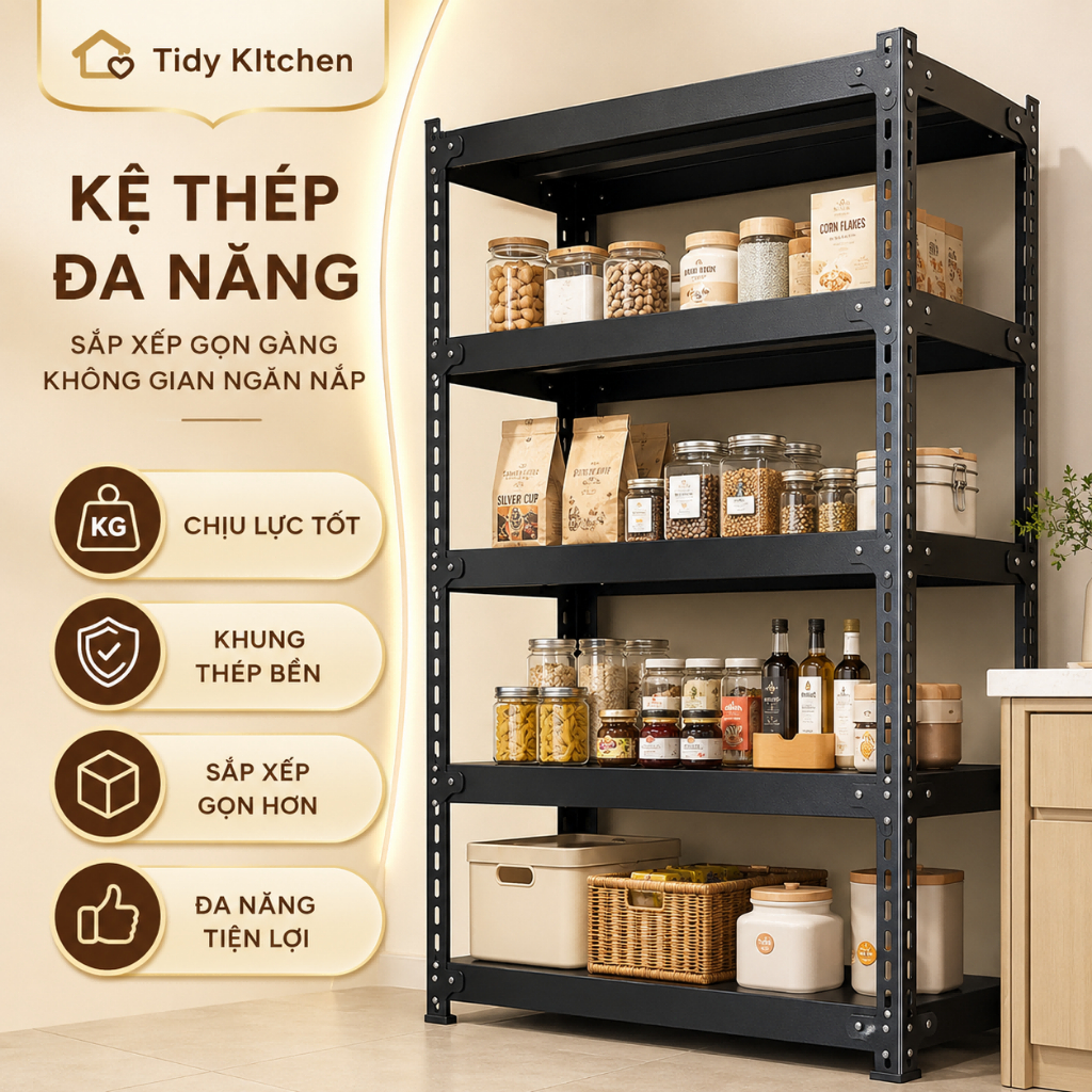 Tidy Kệ sắt V Lỗ đựng đồ 3/4/5 Tầng Kệ lắp ráp cao cấp Đa Năng chỉnh chiều cao