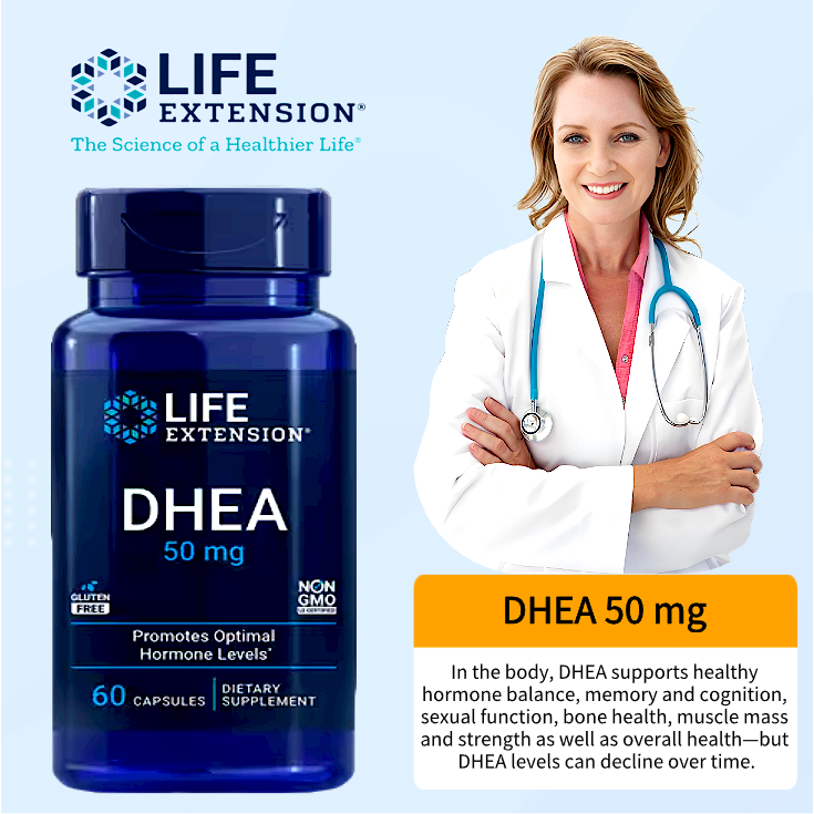 Life Extension DHEA 50mg 60 Viên Nang | Hỗ Trợ Cân Bằng Nội Tiết | Thực Phẩm Bổ Sung | Nhập Khẩu Mỹ