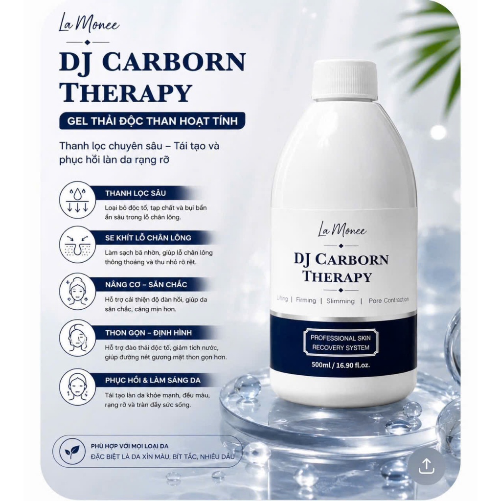 Chai Gel + 35 Mask CO2 DJ CARBORN THERAPY 500ml Gel Than Hoạt Tính Detox, Thanh Lọc Cho Da