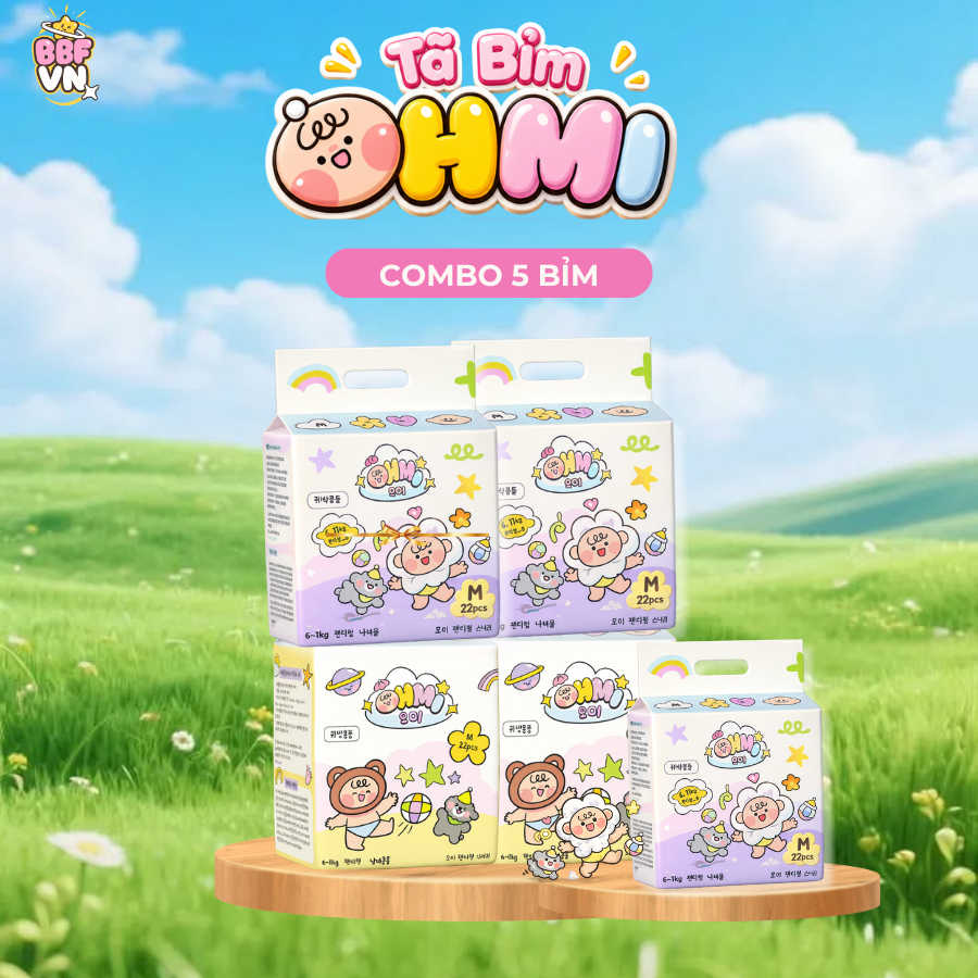 Combo 5 Bỉm OHMI – Lõi G Siêu Thấm 1500ml – Tã Dán/Tã Quần Hàn Quốc – NB–XXL