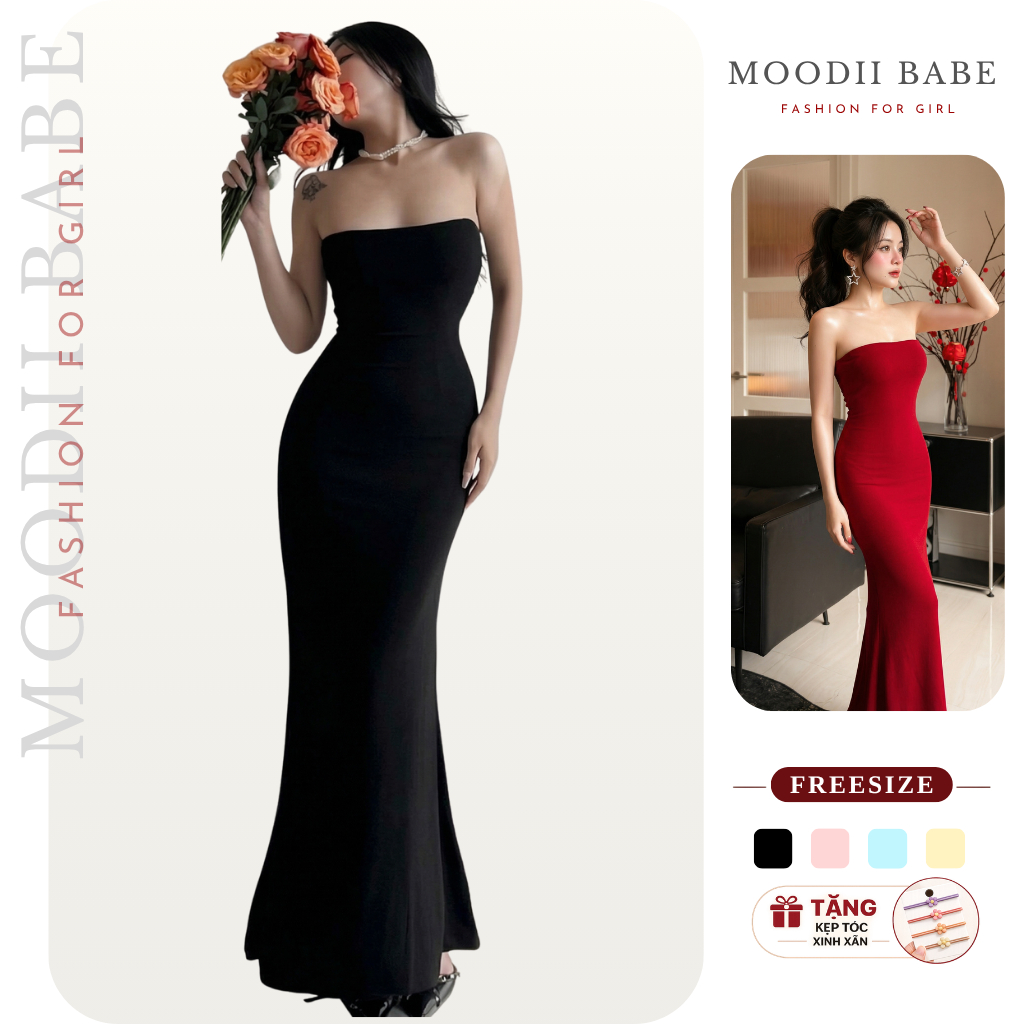 Đầm Body Dáng Dài Cúp Ngực Ôm Dáng Moodii Babe, Váy Maxi Đuôi Cá Tôn Dáng Sang Chảnh Dự Tiệc Hottren