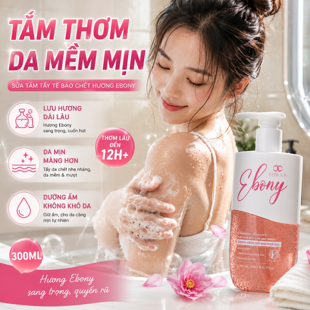 Sữa tắm tẩy tế bào chết hạt scrub LYDIMOON 300ml, làm sạch dầu nhờn, dưỡng ẩm da mềm mịn, hương gỗ m