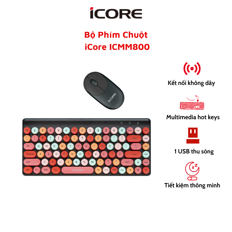 Bộ Bàn Phím Chuột Không Dây iCore ICKM800 - HÀNG CHÍNH HÃNG