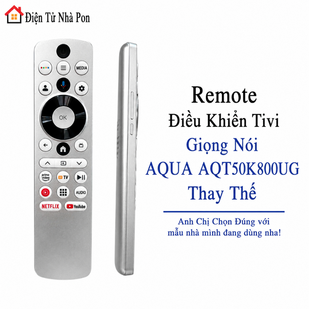 Remote điều khiển tivi AQUA giọng nói, điều khiển TV AQUA AQT50K800UG - Tặng pin