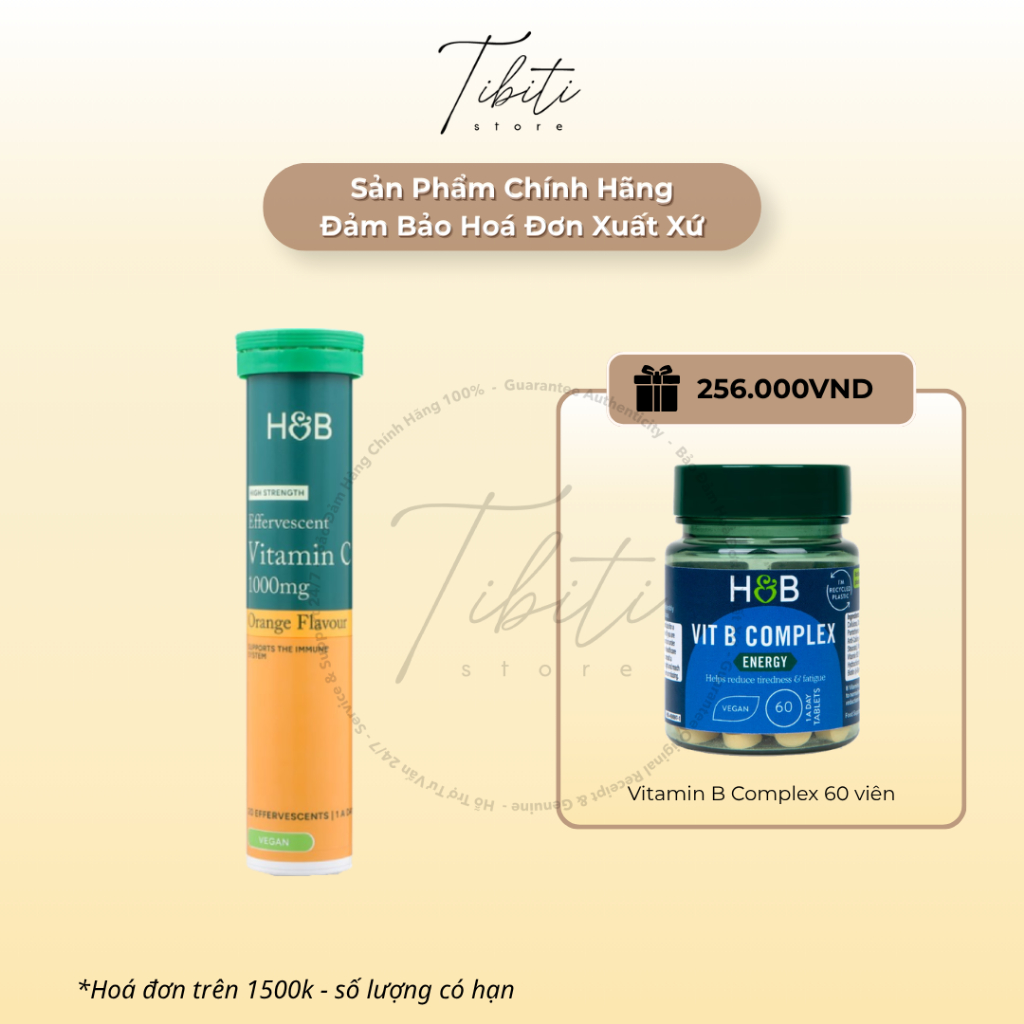Viên C sủi Holland & Barrett High Strength Effervescent Vit C 1000mg Orange Flavour bổ sung vitamin 