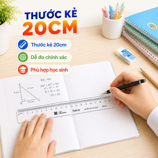 Thước kẻ 20cm Kewen nhựa Acrylic trong suốt, vạch chia rõ, thước thẳng cho học sinh văn phòng