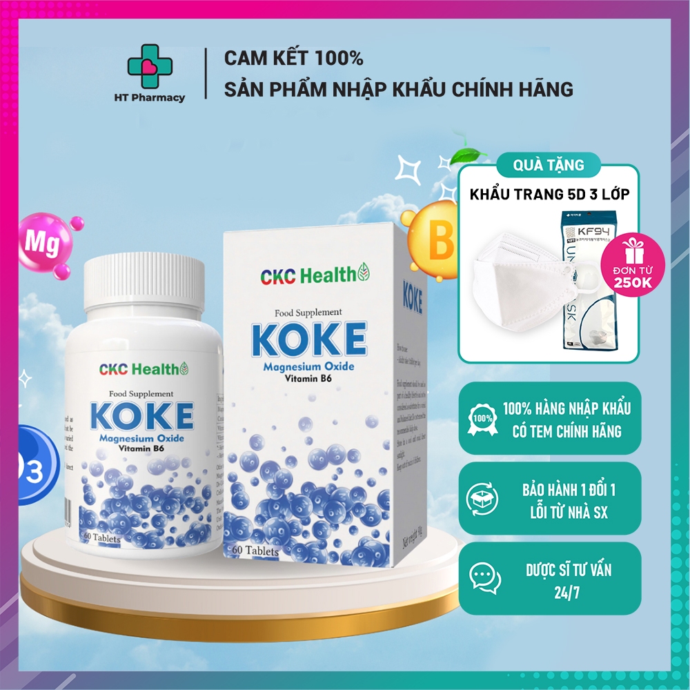 KOKE Magnesium Oxide Vitamin B6 CKC Health - Bổ Sung Magie, Vitamin B6 (Hộp 60 Viên)