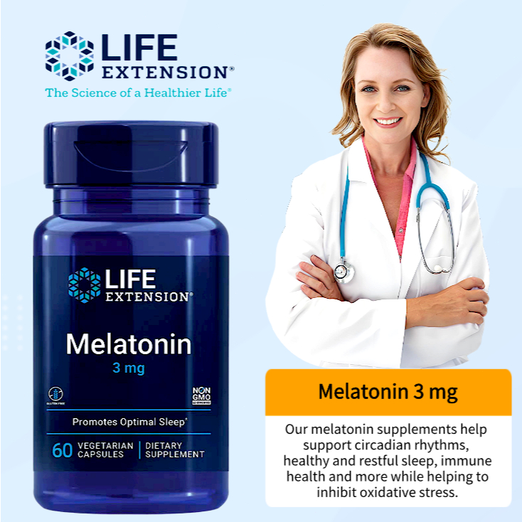 Life Extension Melatonin 3mg 60 Viên Nang Chay | Hỗ Trợ Giấc Ngủ | Hỗ Trợ Nhịp Sinh Học | Nhập Khẩu 