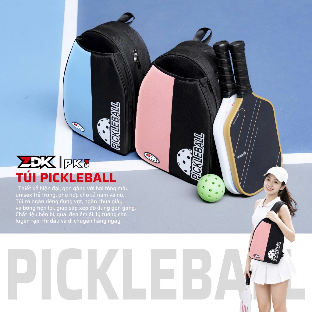 Pickleball ZDK PK3, Túi thể thao đeo vai đa năng đựng vợt, bóng, giày, đồ dùng chơi pickleball