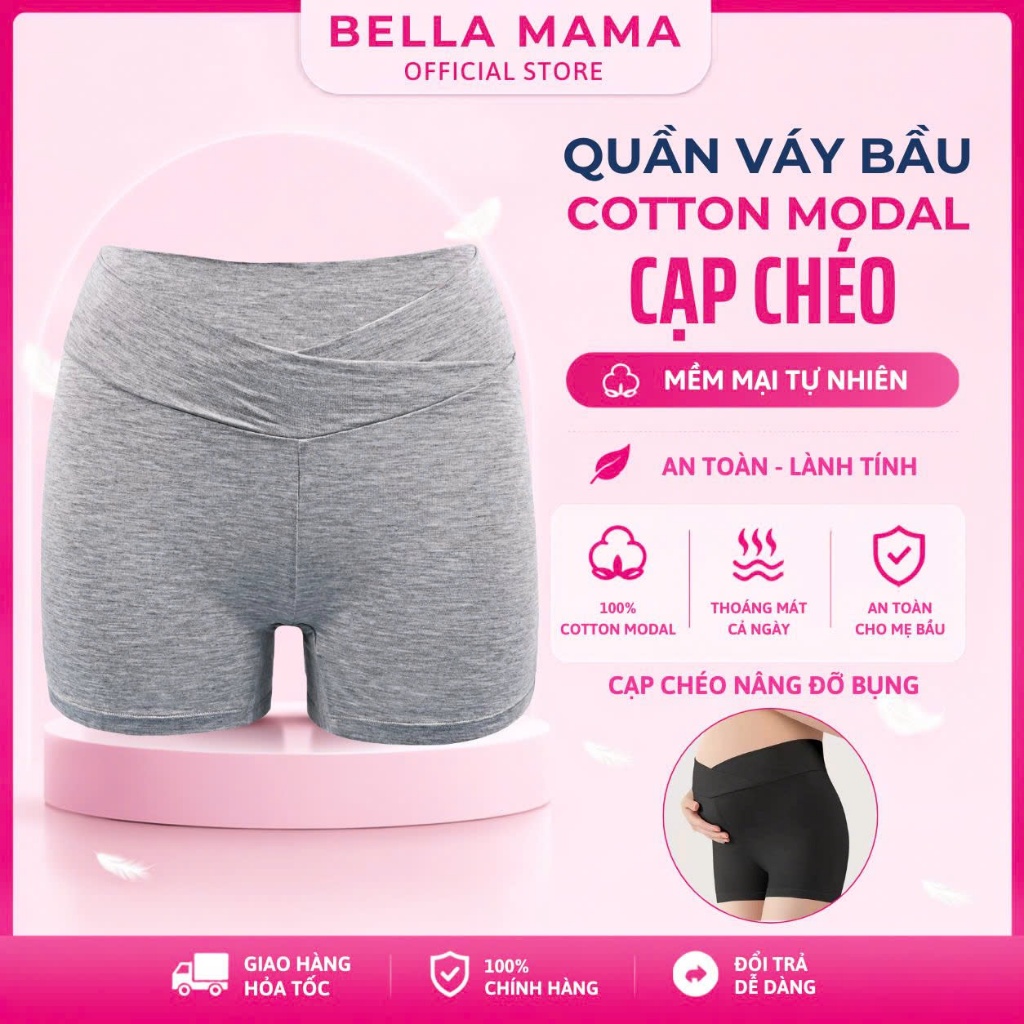 Quần Đùi Bầu Mặc Nhà Bella Mama Cạp Chéo Chất Cotton Modal Quần Mẹ Bầu Cạp Chéo Trong Váy QV21