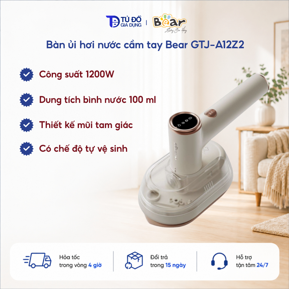 Bàn ủi hơi nước cầm tay Bear GTJ-A12Z2 - Công suất 1200W làm nóng nhanh - Khử mùi, khử ẩm mốc