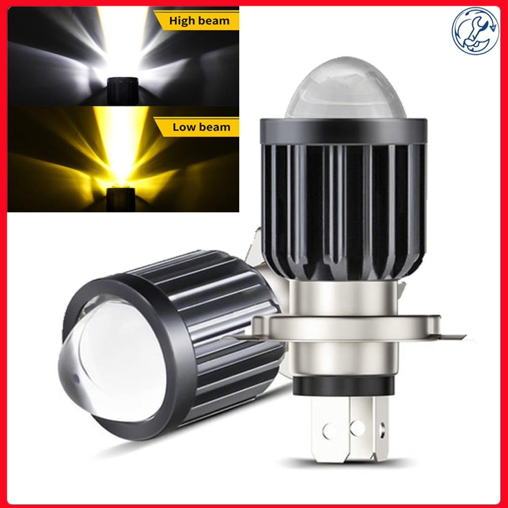 Đèn Pha LED Xe Máy H4 Bi Cầu 2 Màu (Vàng/Trắng) - Chip CSP Siêu Sáng, Chân H4/BA20D - Đèn Gần/Xa Cos